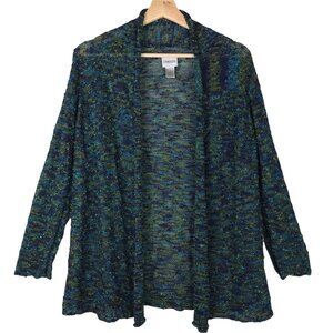 Chico's Green & Blue Open Front Long Sleeve Cardigan  Size Chico's 0